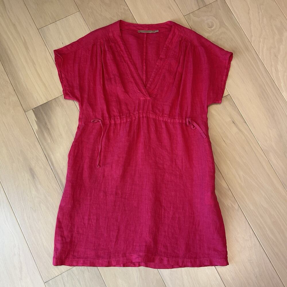 La Fée Maraboutée Linen Midi Dress Pink Short Sleeve Women’s 38
